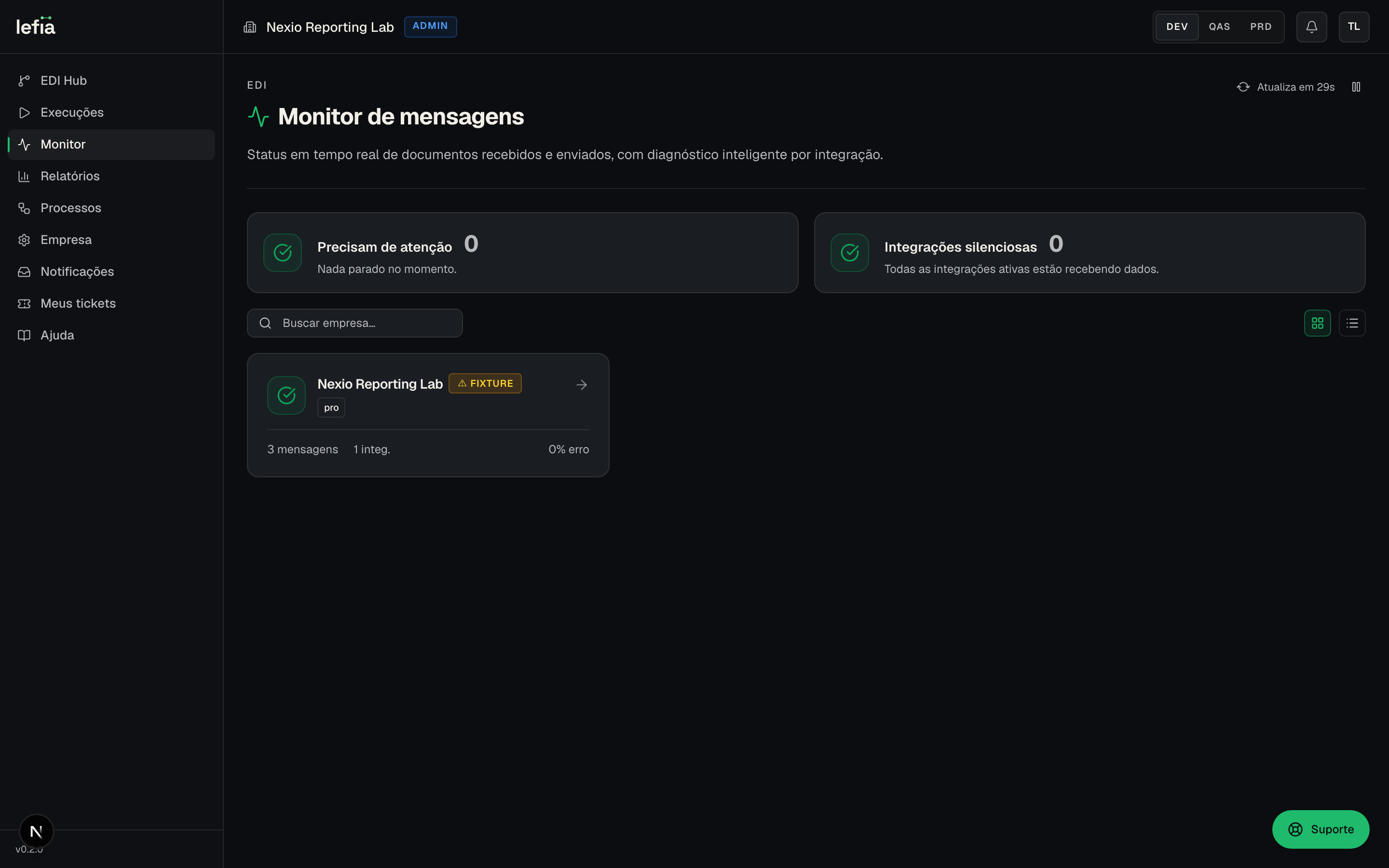 A tela de Monitor